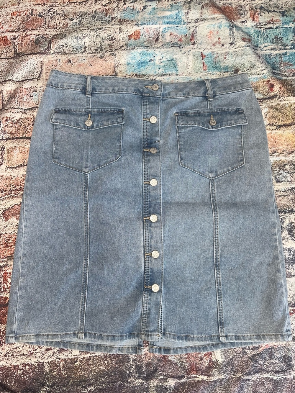 Est. 1946 Denim Blue Button Front Midi Pencil Skirt Women Size 14 Medium Wash